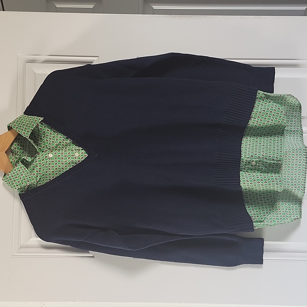 Ralph Lauren Sweater with attached blouse.  Navy- Brand New.  XS TP